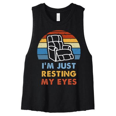 IM Just Resting My Eyes Funny Vintage Dad Grandpa Gifts Women's Racerback Cropped Tank