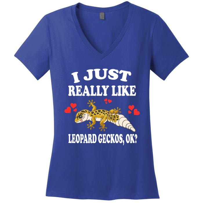 I Just Really Like Leopard Geckos Lizard Lover Gift Women's V-Neck T-Shirt