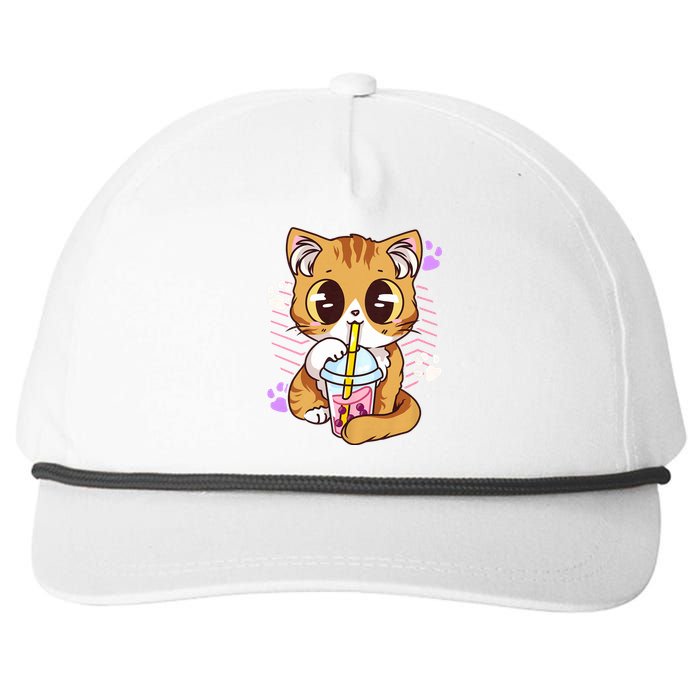 I Just Really Love Anime Cute Kawaii Cat Boba Bubble Milk Tea Anime Neko Kitten Snapback Five-Panel Rope Hat