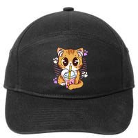 I Just Really Love Anime Cute Kawaii Cat Boba Bubble Milk Tea Anime Neko Kitten 7-Panel Snapback Hat