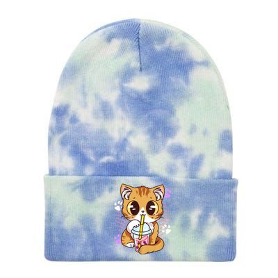 I Just Really Love Anime Cute Kawaii Cat Boba Bubble Milk Tea Anime Neko Kitten Tie Dye 12in Knit Beanie