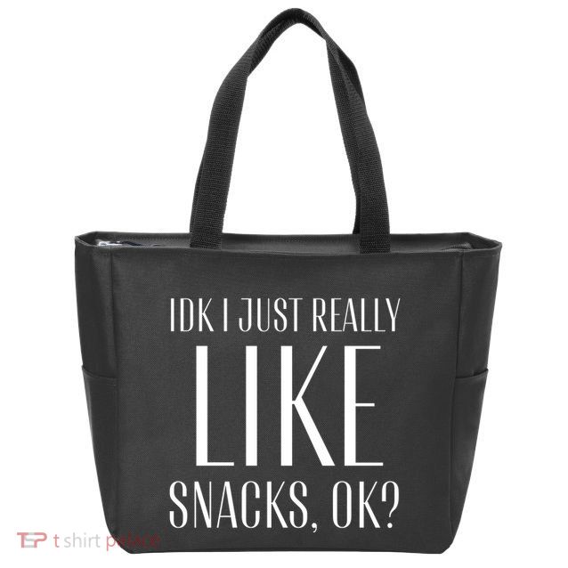 I Just Really Like Snacks Funny Zip Tote Bag