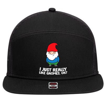 I Just Really Like Gnomes, Ok? Garden Gnome Premium 7 Panel Mesh Trucker Snapback Hat