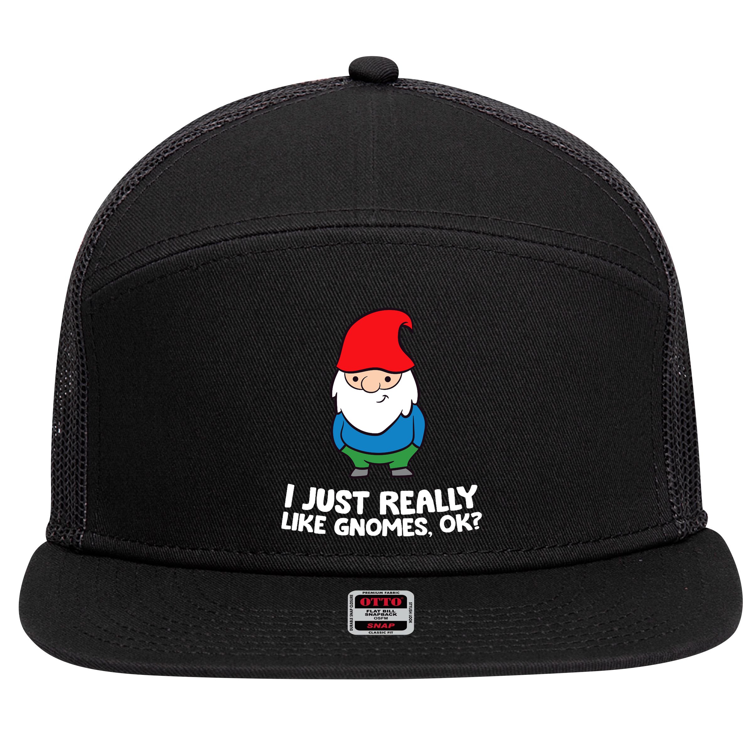 I Just Really Like Gnomes, Ok? Garden Gnome Premium 7 Panel Mesh Trucker Snapback Hat