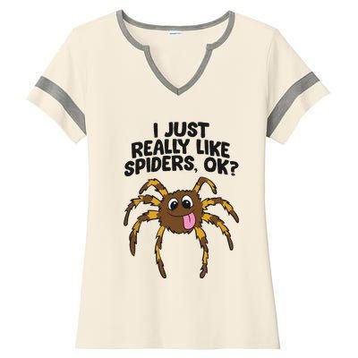 I Just Really Like Spiders Ok Love Spiders Ladies Halftime Notch Neck Tee