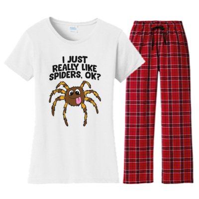 I Just Really Like Spiders Ok Love Spiders Women's Flannel Pajama Set