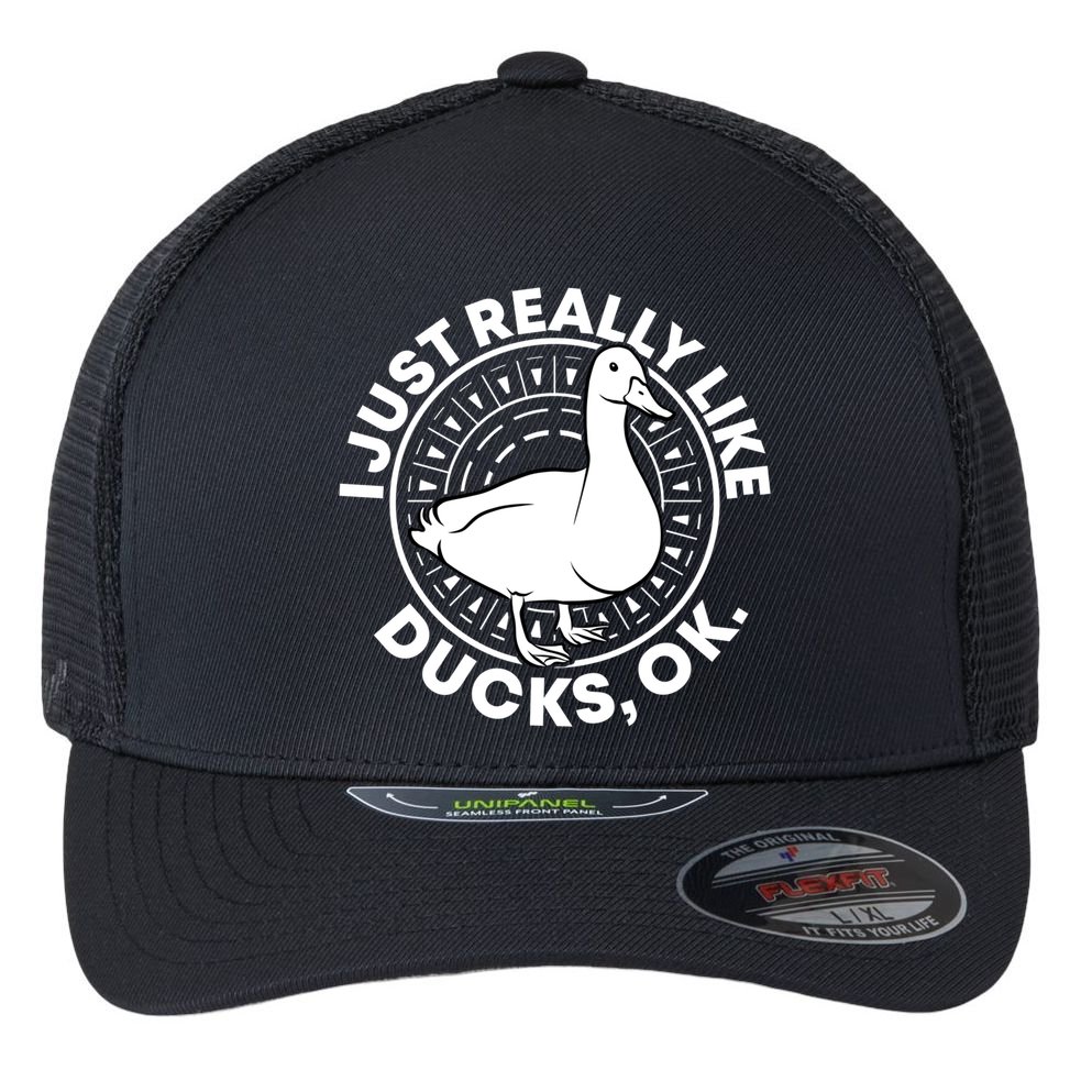 I Just Really Like Ducks Funny Vintage Duck Gift Flexfit Unipanel Trucker Cap