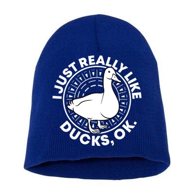 I Just Really Like Ducks Funny Vintage Duck Gift Short Acrylic Beanie