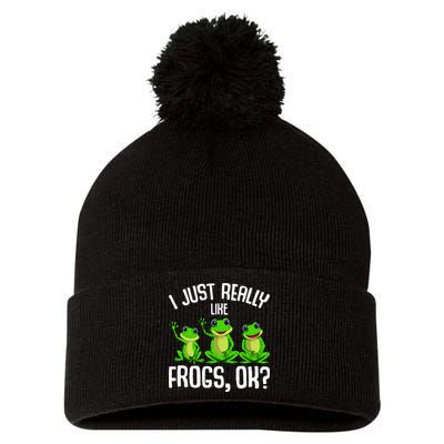 I Just Really Like Frogs Pom Pom 12in Knit Beanie