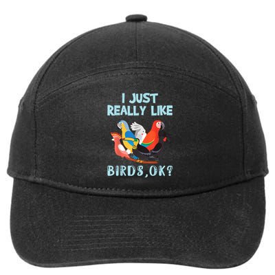 I Just Really Like Birds Ok Funny Toucan Macaw Parrot 7-Panel Snapback Hat