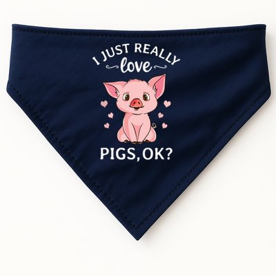 I Just Really Love Pigs Ok Hog Lover Cute Farmer USA-Made Doggie Bandana