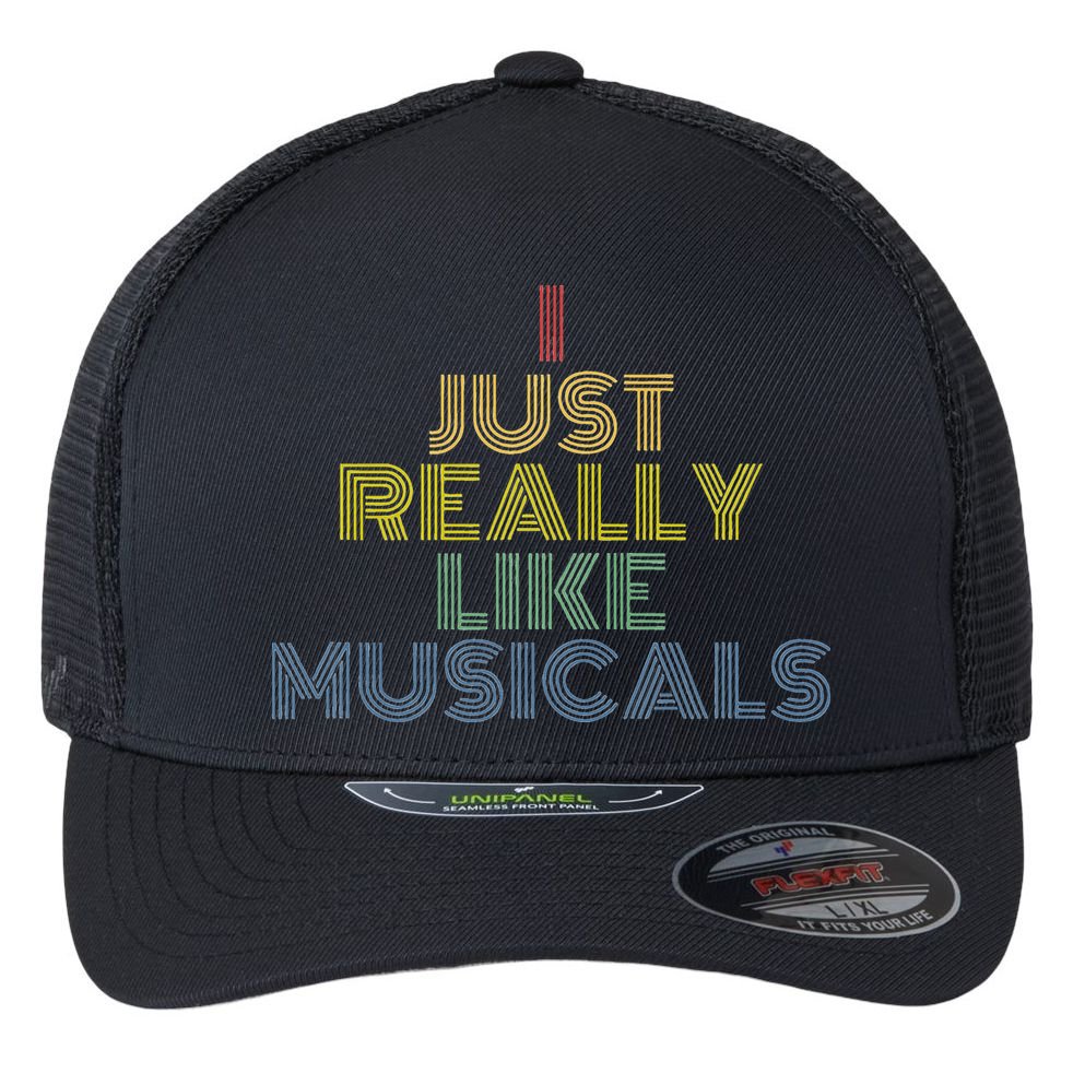 I Just Really Like Musicals Retro 70s Vintage Broadway Flexfit Unipanel Trucker Cap
