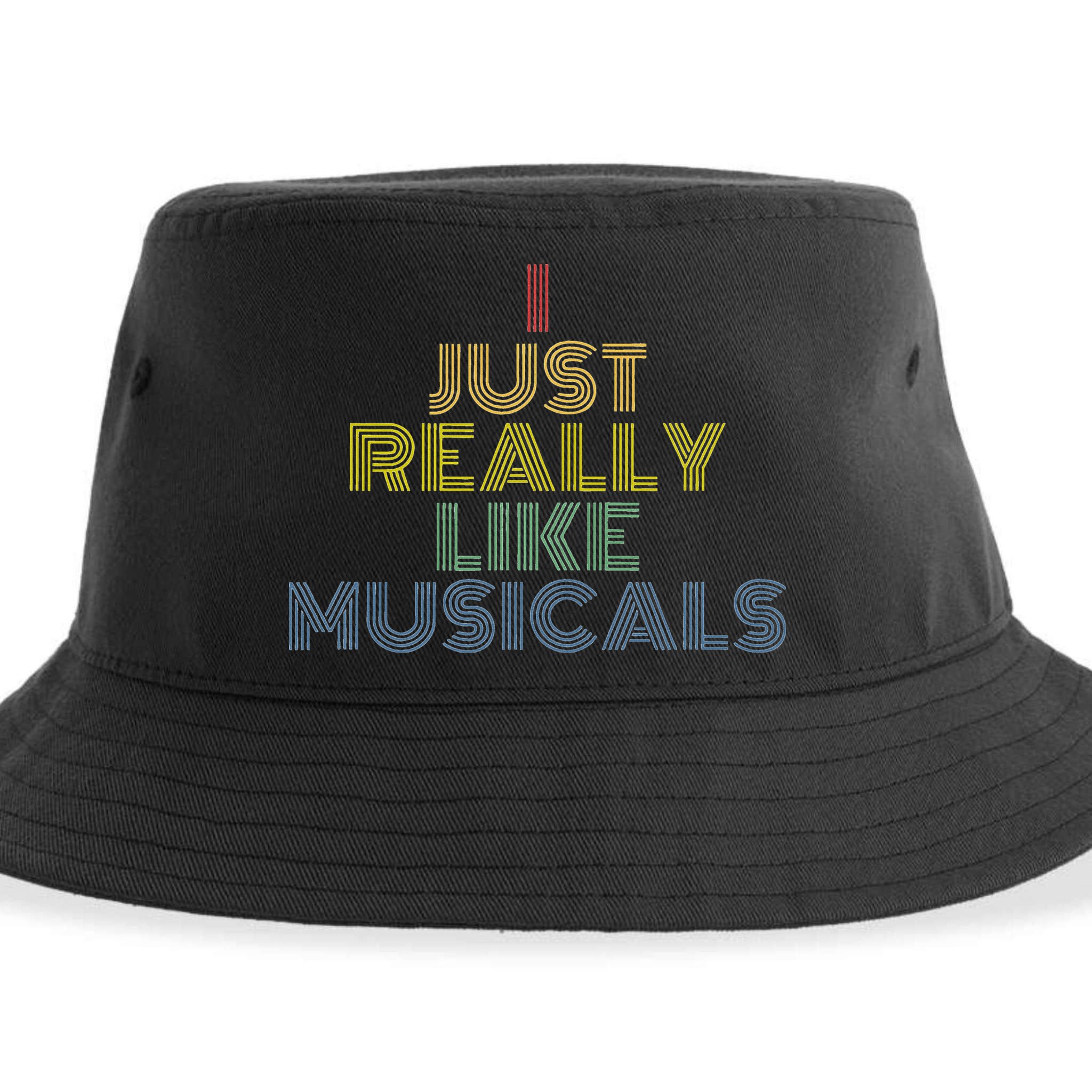 I Just Really Like Musicals Retro 70s Vintage Broadway Sustainable Bucket Hat
