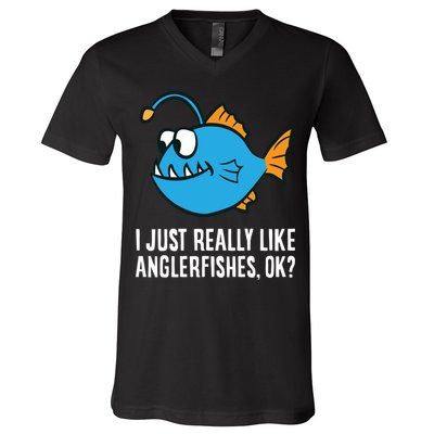 I Just Really Like Anglerfishes Ok? Angler Fish V-Neck T-Shirt