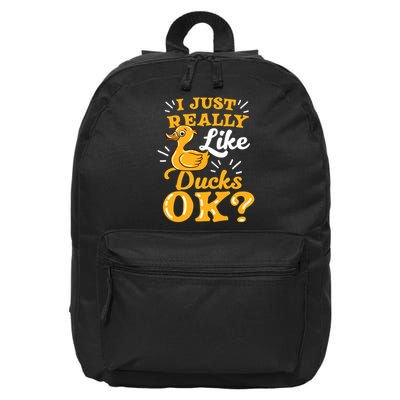I Just Really Like Ducks Ok Funny Rubber Duck 16 in Basic Backpack