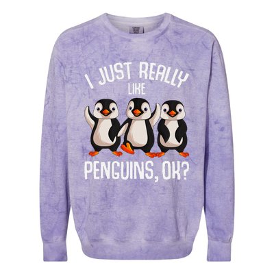 I Just Really Like Penguins Colorblast Crewneck Sweatshirt