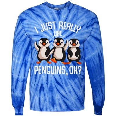 I Just Really Like Penguins Tie-Dye Long Sleeve Shirt