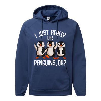 I Just Really Like Penguins Performance Fleece Hoodie