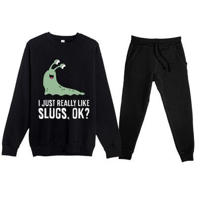 I Just Really Like Slugs Ok Funny Slug Premium Crewneck Sweatsuit Set