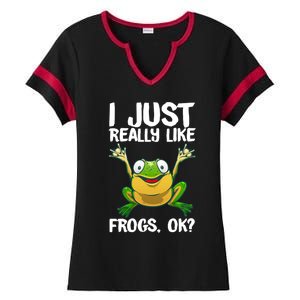 I Just Really Like Frogs Ok ? Funny Frog Gift Cool Tadpole Frog Lover Ladies Halftime Notch Neck Tee