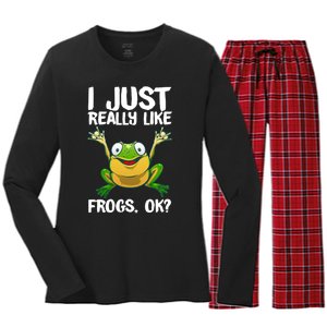 I Just Really Like Frogs Ok ? Funny Frog Gift Cool Tadpole Frog Lover Women's Long Sleeve Flannel Pajama Set 