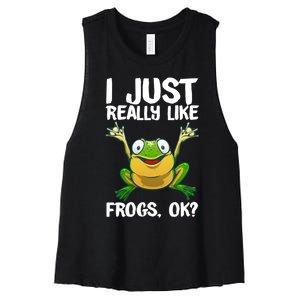 I Just Really Like Frogs Ok ? Funny Frog Gift Cool Tadpole Frog Lover Women's Racerback Cropped Tank