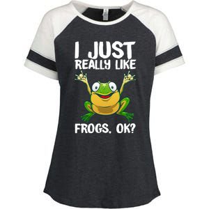 I Just Really Like Frogs Ok ? Funny Frog Gift Cool Tadpole Frog Lover Enza Ladies Jersey Colorblock Tee