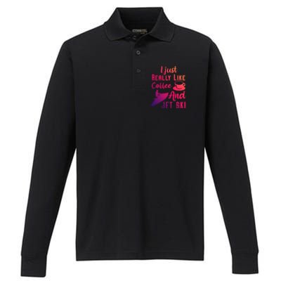 I Just Really Like Coffee And Jet Ski Water Sport Jet Skiing Gift Performance Long Sleeve Polo