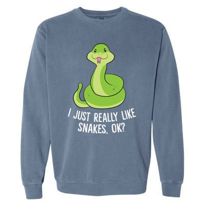 I Just Really Like Snakes Ok Funny Snake Reptile Python Funny Gift Garment-Dyed Sweatshirt