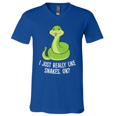 I Just Really Like Snakes Ok Funny Snake Reptile Python Funny Gift V-Neck T-Shirt