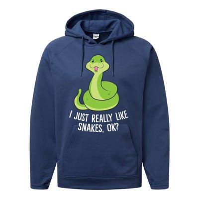 I Just Really Like Snakes Ok Funny Snake Reptile Python Funny Gift Performance Fleece Hoodie