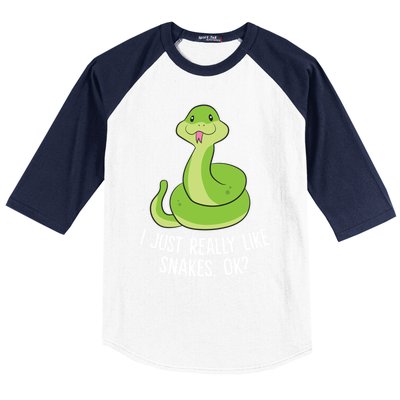 I Just Really Like Snakes Ok Funny Snake Reptile Python Funny Gift Baseball Sleeve Shirt