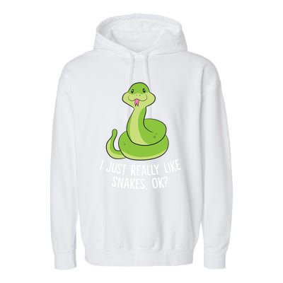 I Just Really Like Snakes Ok Funny Snake Reptile Python Funny Gift Garment-Dyed Fleece Hoodie