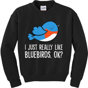 I Just Really Like Bluebirds Ok Funny Bluebird Lover Kids Sweatshirt