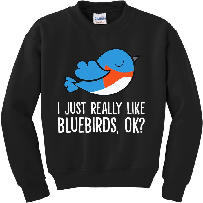 I Just Really Like Bluebirds Ok Funny Bluebird Lover Kids Sweatshirt