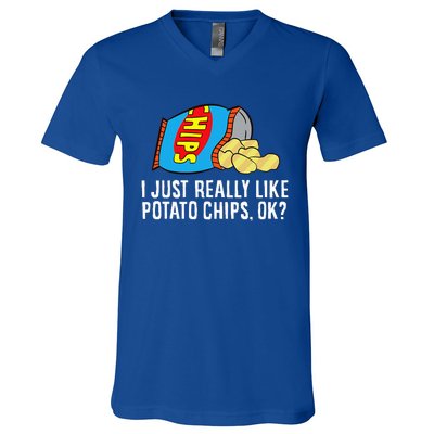 I Just Really Like Potato Chips Ok Love Potato Chips V-Neck T-Shirt