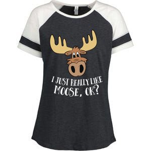 I Just Really Like Moose Okay Funny Moose Gift Enza Ladies Jersey Colorblock Tee