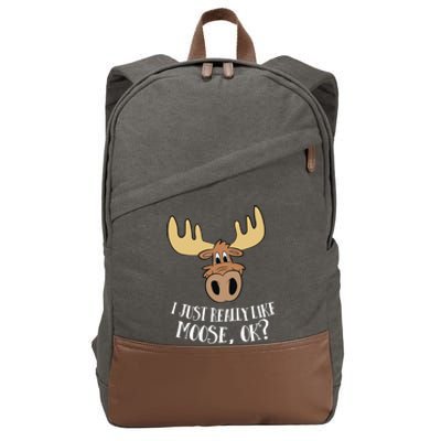 I Just Really Like Moose Okay Funny Moose Gift Cotton Canvas Backpack