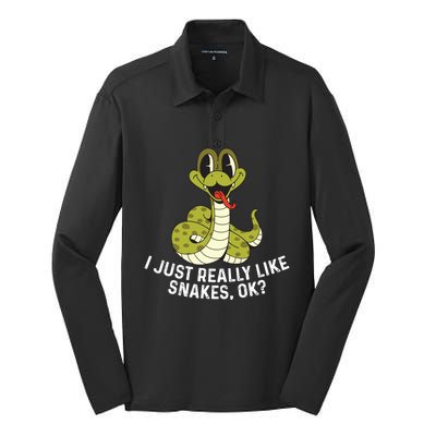 I Just Really Like Snakes Ok Reptile Gift Silk Touch Performance Long Sleeve Polo