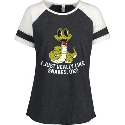 I Just Really Like Snakes Ok Reptile Gift Enza Ladies Jersey Colorblock Tee