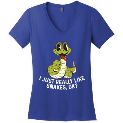 I Just Really Like Snakes Ok Reptile Gift Women's V-Neck T-Shirt