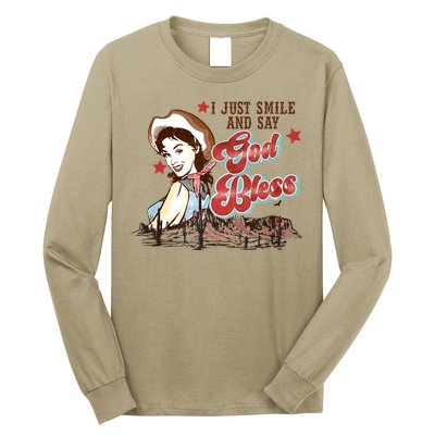 I Just Smile And Say God Bless Cowgirl Western Long Sleeve Shirt