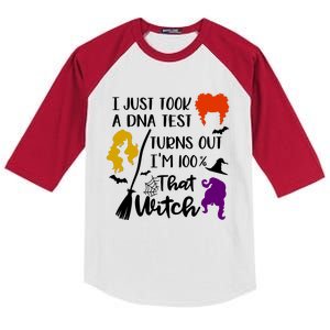 I Just Took A Dna Test Turns Out I'm 100 That Witch Halloween Quote Kids Colorblock Raglan Jersey