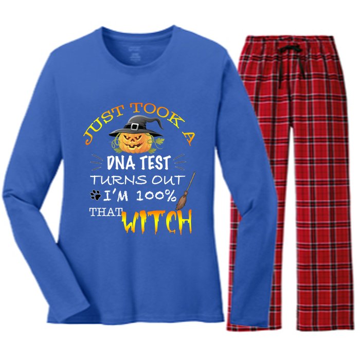 I Just Took A Dna Test Turns Out Im 100% That Witch Funny Gift Women's Long Sleeve Flannel Pajama Set 