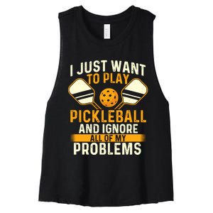 I Just Want To Play Pickleball Pickleballers Sports Lover Women's Racerback Cropped Tank