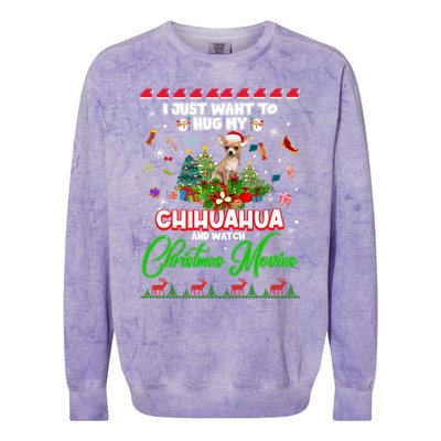 I Just Want To Hug My Chihuahua Dog And Watch Christmas Gift Colorblast Crewneck Sweatshirt