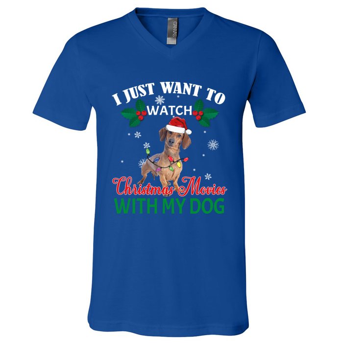 I Just Want To Watch Christmas Movies With My Dachshund Cool Gift V-Neck T-Shirt