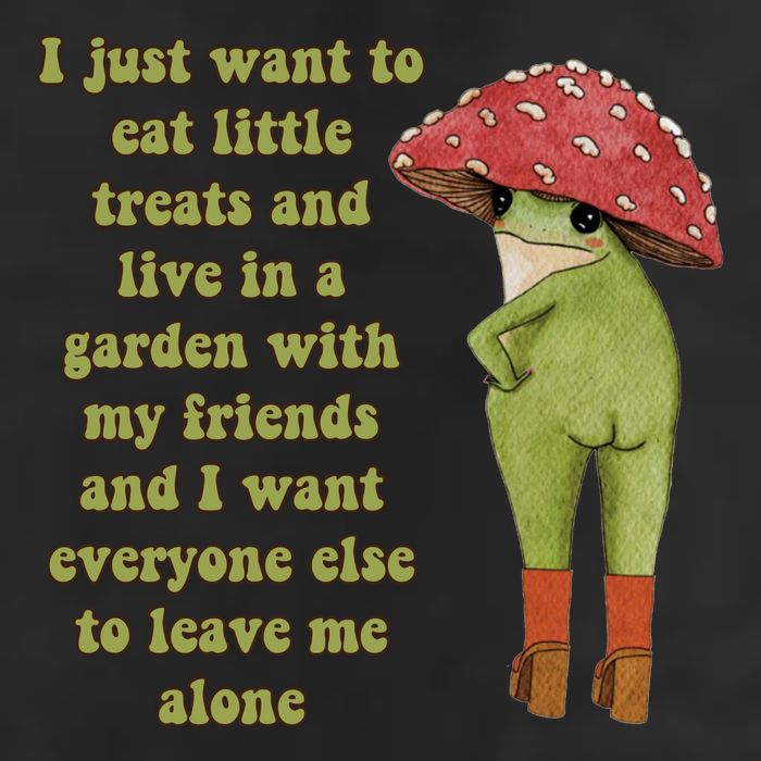 I Just Want To Eat Little Treats Funny Cartoon Frog 7 Panel Mesh Trucker Snapback Hat