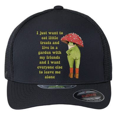 I Just Want To Eat Little Treats Funny Cartoon Frog Flexfit Unipanel Trucker Cap