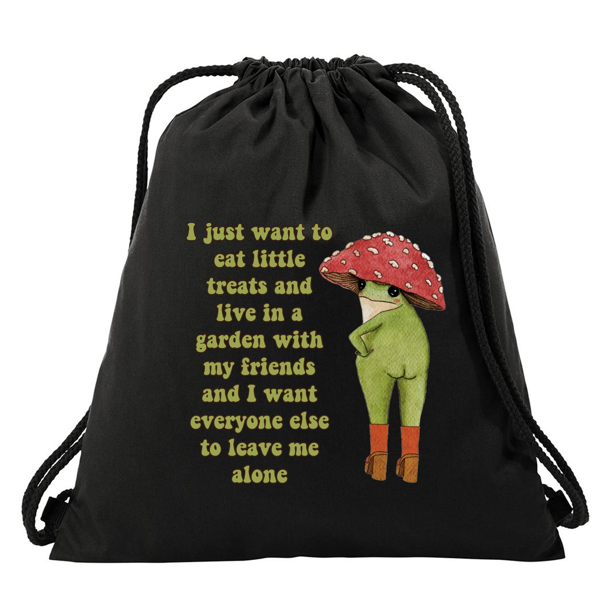 I Just Want To Eat Little Treats Funny Cartoon Frog Drawstring Bag
